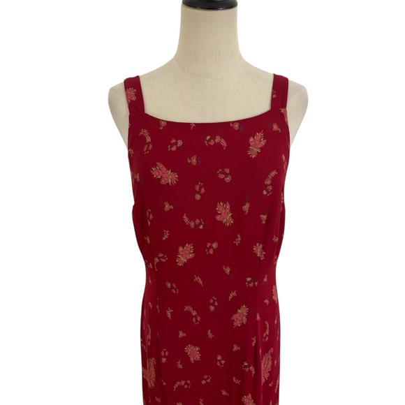Vtg 90s Eddie Bauer Dress Red Maxi Floral Paisley Boho Square Neck Sz 12 - Picture 4 of 9